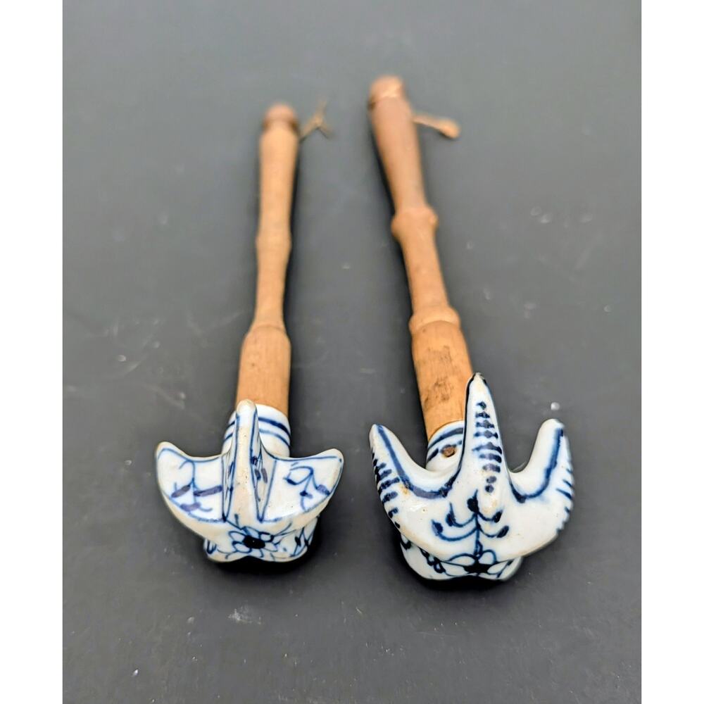 Meissen Blue Onion Chocolate Whisks PAIR Kitchen Utensil Stirrer Antique